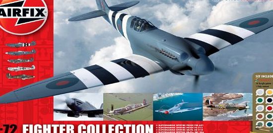 Airfix A50065 1:72 Scale WWII Aircraft Battle of Britain Memorial Flight Five Fighter Collection Model Gift Set with Paints, Glue and Brushes