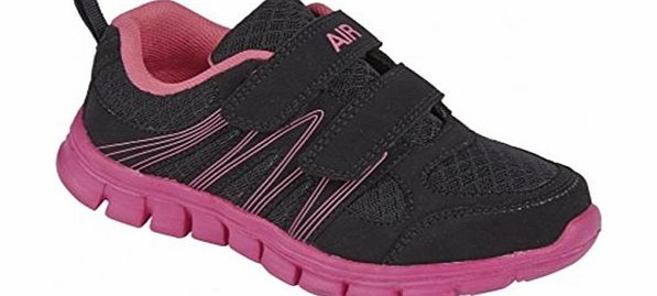 Airtech CHILDRENS AIRTECH VELCRO TRAINERS IN BLACK/PINK - STYLE SPRINT (UK 1)