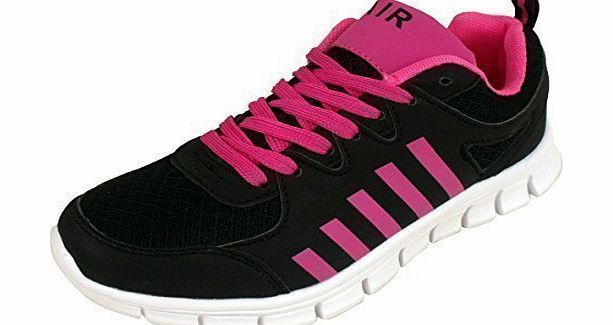 Airtech Womens Shock Absorbing Running Shoes Trainers Blacj Pink Gym Fitness Trainer 8