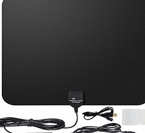 Aizbo 50 Miles Range HDTV Antenna Indoor Digital Aerial with Amplifier Signal Booster,16 Feet Coax Cable for Digital Freeview and Analog TV Signals, Ultra Thin Super Soft 13 Inch TV Aerial Window Aer
