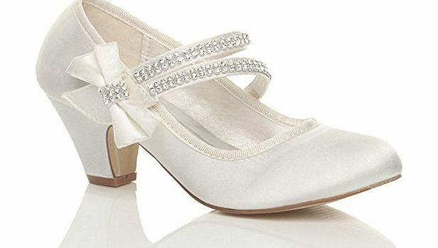 Ajvani GIRLS CHILDRENS LOW HEEL STRAP BRIDESMAID PARTY FORMAL EVENING SHOES SIZE 3