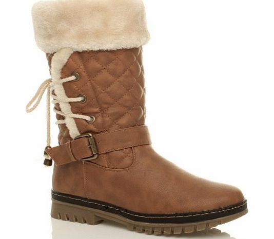 Ajvani WOMENS LADIES FLAT THICK SOLE QUILTED FUR LINED WINTER BOOTS SIZE 5 38