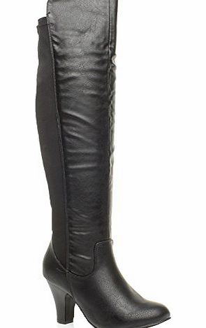 Ajvani WOMENS LADIES HIGH CHUNKY HEEL OVER THE KNEE STRETCH ZIP RIDING BOOTS SIZE 6 39