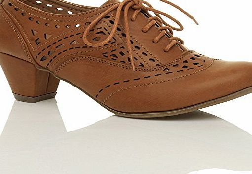 Ajvani WOMENS LADIES MID BLOCK HEEL CUT OUT LACE UP BROGUE SHOE BOOTS BOOTIES SIZE 7 40