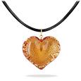 Silver Leaf and Murano Glass Heart Pendant Necklace