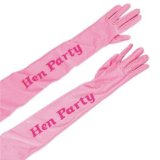 Alandra Pink Hen Night Party Gloves with Feather Cuffs