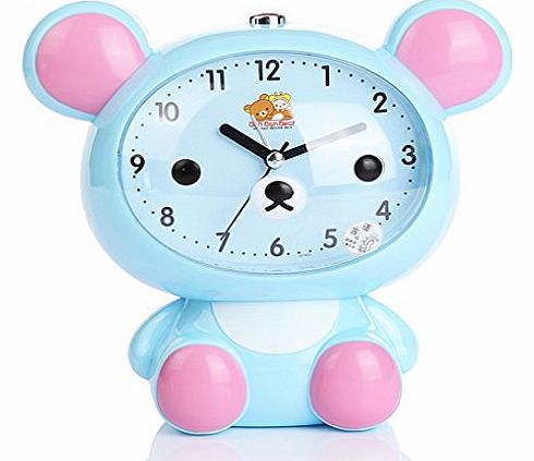 Alarm Clock Sweet Home Child/ Student Cartoon Bear Talking Alarm Clock with Nightlight Animal Voice Mute Snooze Bedside Alarm Clock (blue)