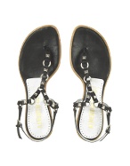 Alberto Gozzi Black Studded Leather Thong Sandal Shoes