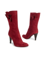 Alberto Gozzi Red Flower Suede Rounded High-heel Boots