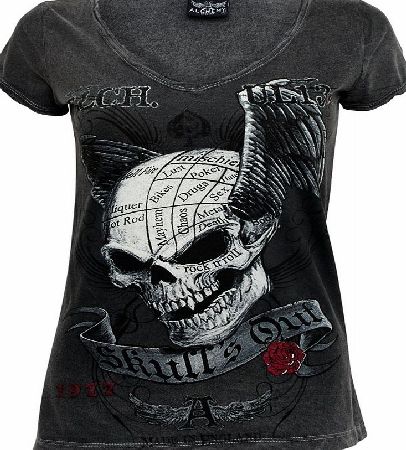 Alchemy England Apparel Skull Out Rod V-Neck T-Shirt - Size: M 3006