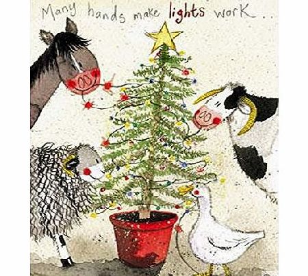 Charity Christmas Cards Many Hands Decorate Xmas Tree Pack of 5 + 1 Free Alex Clark Card with every order