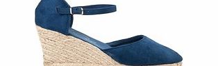 Blue wedge ankle strap espadrilles