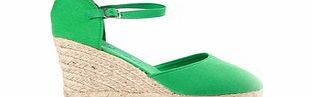 Green wedge ankle strap espadrilles