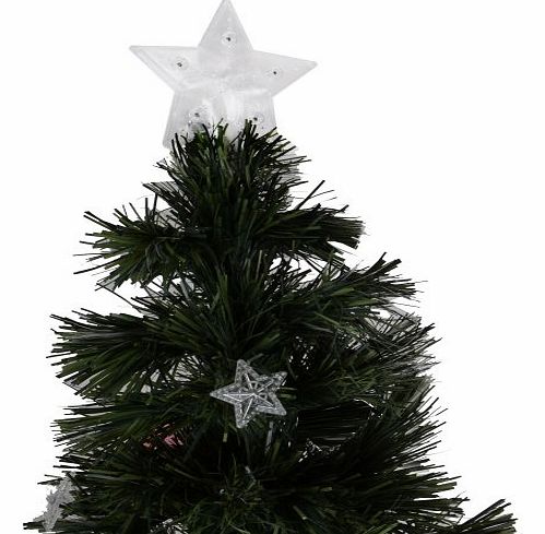 Beautiful 6ft 180cm Green Fibre Optic Christmas Tree With Stars & Baubles