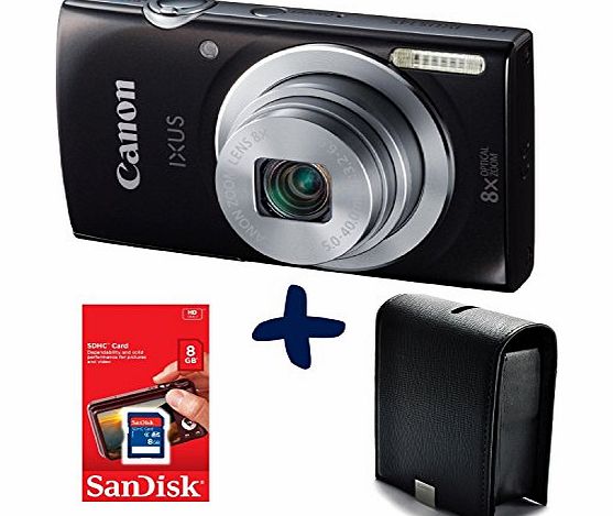 Allcam Bundle: Canon Ixus 145 Digital Camera Black   Sandisk 8GB SD   Canon Leather Case (16MP, 8x Optical Zoom 2.7`` LCD)