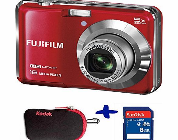 Allcam Bundle: Fuji AX650 Digital Camera in Red   Sandisk SD 8GB   Kodak Neoprene Case (Fujifilm Finepix AX650 Black, 16MP, 5xOptical Zoom, 2.7`` LCD, HD video)