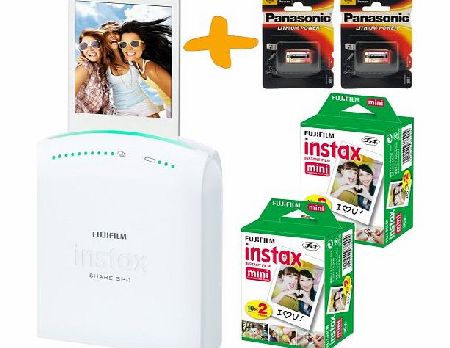 Bundle: Fuji Instax SHARE SP-1 Smartphone WiFi Portable Instant Photo Printer + 40 Instax Mini Prints + Spare CR2 Batteries ( Wireless Printer For iPhone iPad and Android, Print instant credit card si