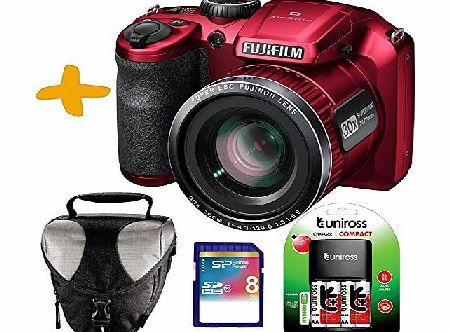Allcam Bundle Fuji S4800 Red Digital Camera  Case  Sandisk 8GB  NiMh Batteries amp; Charger (Fujifilm Finepix S4800HD 16MP 3`` LCD 30x Super Zoom Bridge Camera)
