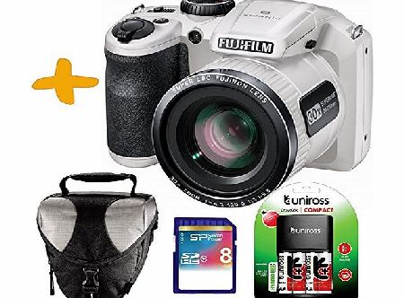 Allcam Bundle Fuji S4800 White Digital Camera  Case  Sandisk 8GB  NiMh Batteries amp; Charger (Fujifilm Finepix S4800HD 16MP 3`` LCD 30x Super Zoom Bridge Camera)
