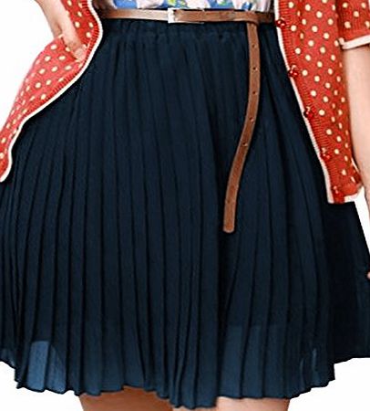 Allegra K Chiffon Pleated Elastic Waist Skirt With a Buckle Belt for Lady