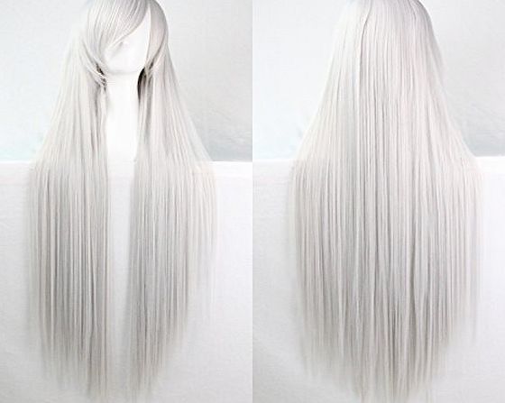 Alliance Station Womens Ladies Girls 100cm Silver White Color Long Straight Wigs High Quality Hair Carve Cosplay Costume Anime Party Bangs Full Sexy Wigs