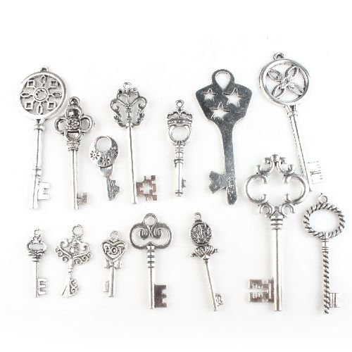 Alloy Charms Assorted Keys Vintage Silvery Alloy key Pendants Findings Jewelry Making accessory