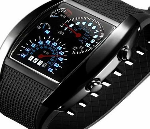 aLLreli Blue LED watch Gift Sports Car Meter Dial Men Fashion Outing Digital Wrist Watch - Standby for 1 Year
