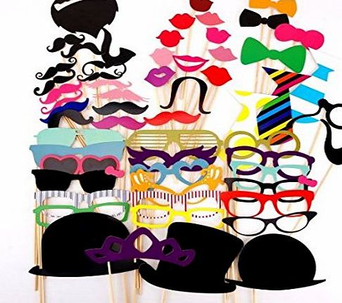 AllRight KimBe-58PCS Colorful Props On A Stick Mustache Photo Booth Party Fun Wedding Christmas Birthday Favor