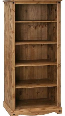 Corona Bookcase - 5 Shelves Decorative Plinth - Solid Pine - Waxed Finish