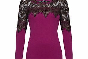 Almost Famous Cerise and black lace detail top