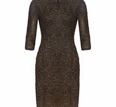 Gold-tone and black long-sleeved dress