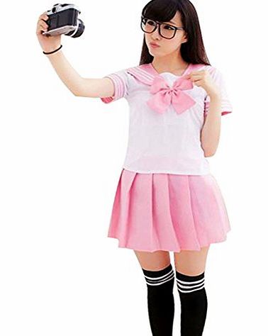 Ama-ZODE Japanese School Uniform Dress Cosplay Costume Anime Girl Lady Lolita (Pink)