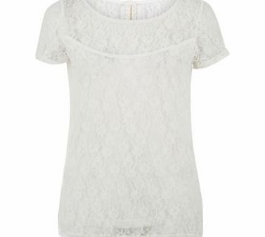 Amalie and Amber Cream Lace Roll Sleeve T-Shirt