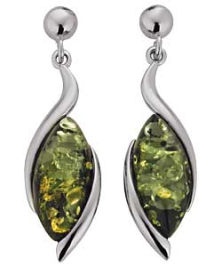 Amber Sterling Silver Amber Green Marquise Earrings