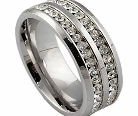 AmDxD  Jewelry Titanium Stainless Steel Mens Fashion Ring Inlaid Cubic Zirconia Promise White UK Size