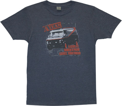 Blue Distressed A Team Van Men` T-Shirt from American Classics
