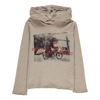 American Outfitters Bear Motorbiker Hooded T-shirt Light grey `2