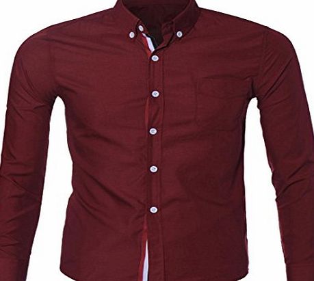 Amlaiworld Mens Luxury Long Sleeve Casual Slim Shirt (L, Red)