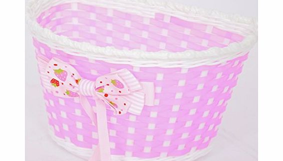 Ammaco GIRLIE CHILDRENS PINK WOVEN FRONT BIKE BASKET WITH BOW