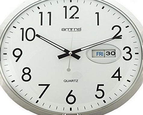 Amms Large Round 36cm Bold Stylish Day Date Quartz Wall Clock