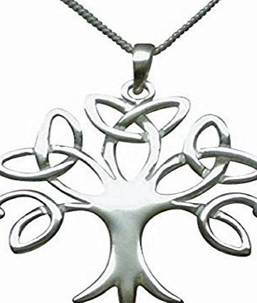 Amore Bracciali Sterling Silver Celtic Trinity Tree of Life Necklace (Crann Bethadh) On 16`` to 18`` Fine Curb Chain
