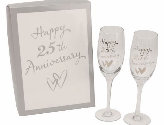 Amore Personalised Juliana 25th Silver Wedding Anniversary Champagne Glasses Gift G31725 - Add Own Message