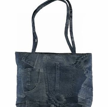 AMOS Womens Ladies Girls Kids Tote Shoulder Bag Shopper Satchel Messenger Handbag Denim Style Fashion Carry Bag (Blue)