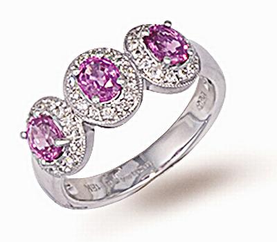 Ampalian Jewellery 18 Carat White Gold Pink Sapphire & Diamond Ring