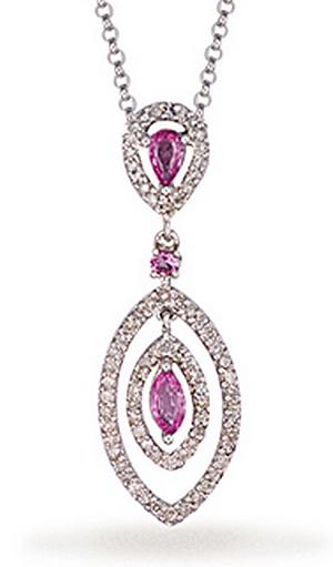 Ampalian Jewellery Pink Sapphire Diamond Pendant & Chain (N32)