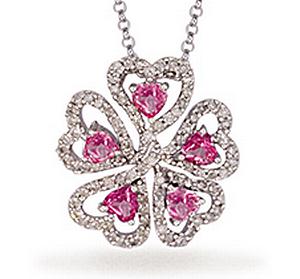 Ampalian Jewellery Pink Sapphire Diamond Pendant & Chain (N36)