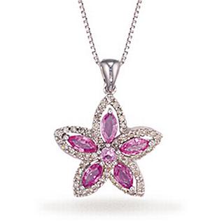 Ampalian Jewellery Pink Sapphire Diamond Pendant & Chain (N49)