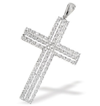 White Gold Diamond Cross & Chain (070)