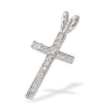 White Gold Diamond Cross & Chain (490)