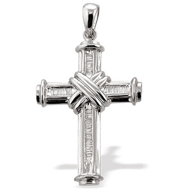 White Gold Diamond Cross & Chain (658)